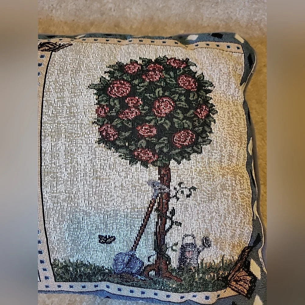 1 Tapestry Pillows Rabbit Flowers Butterflies Easter Spring Cushion 16